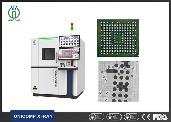 آلة أشعة سينية SMT PCB Unicomp AX9100MAX ذو الدقة العالية حجم بقعة التركيز الميكرونية لفحص الفراغات BGA وعماد اللحام